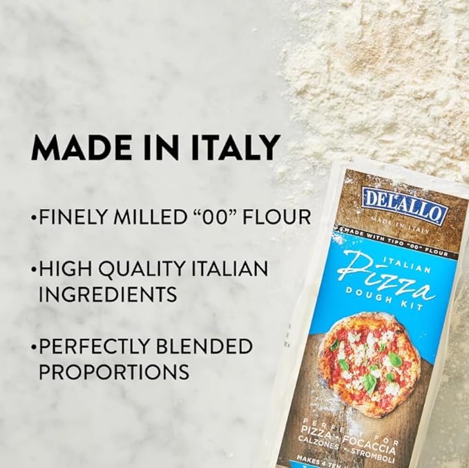 DeLallo, Italian Pizza Dough Kit, Pizza Crust Mix for Garlic Knots, Calzones, and Breadsticks, 00 Superfine Flour, Includes Instant Yeast Packet, Non-GMO, 17.6 oz Bag, (2 Pack) - Image 3